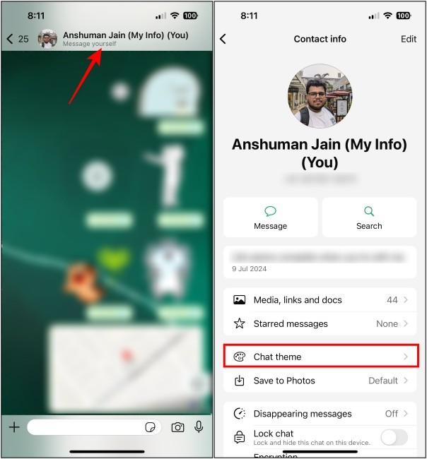 Mở tùy chọn Chủ đề Trò chuyện WhatsApp trên iPhone