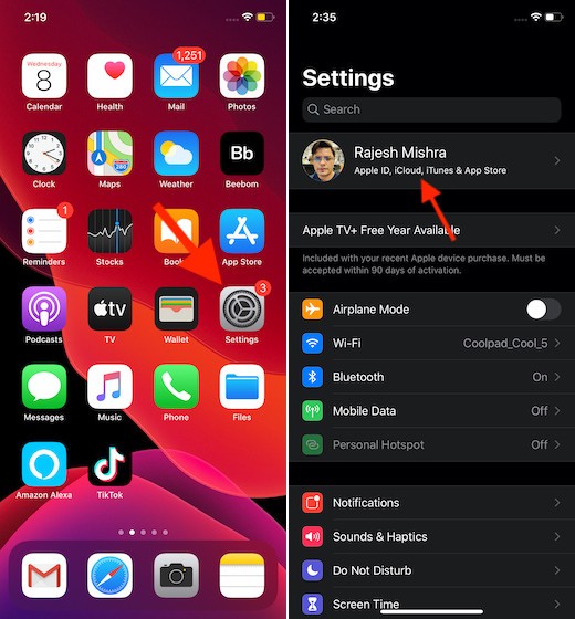 Mở ứng dụng Cài đặt trên iOS