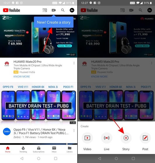 Mở ứng dụng YouTube để tạo Stories