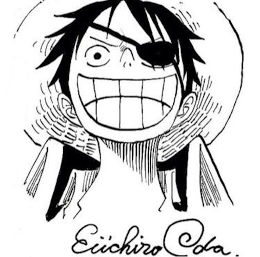 Monkey D. Luffy với một miếng bịt mắt do Oda vẽ.