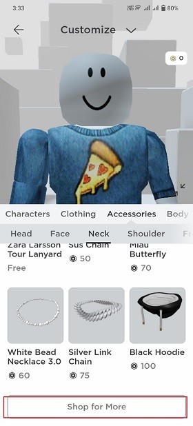 Mua thêm Tùy chọn Cổ của Avatar Roblox