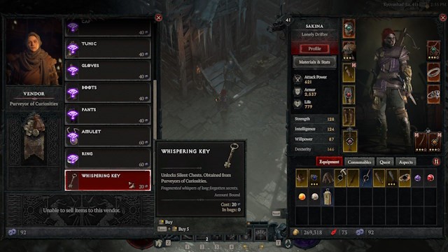 Mua Whispering Key để mở Silent Chest trong Diablo 4