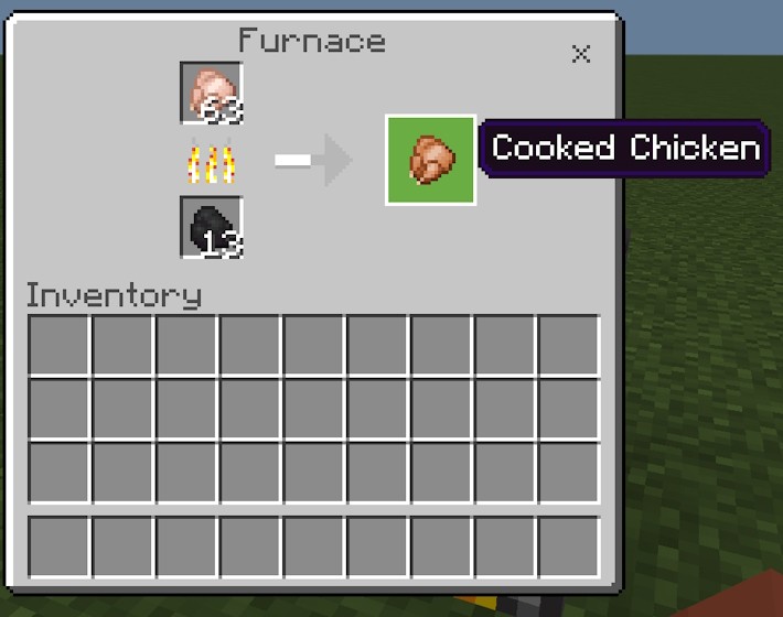 Nấu thịt gà sống trong lò nung Minecraft