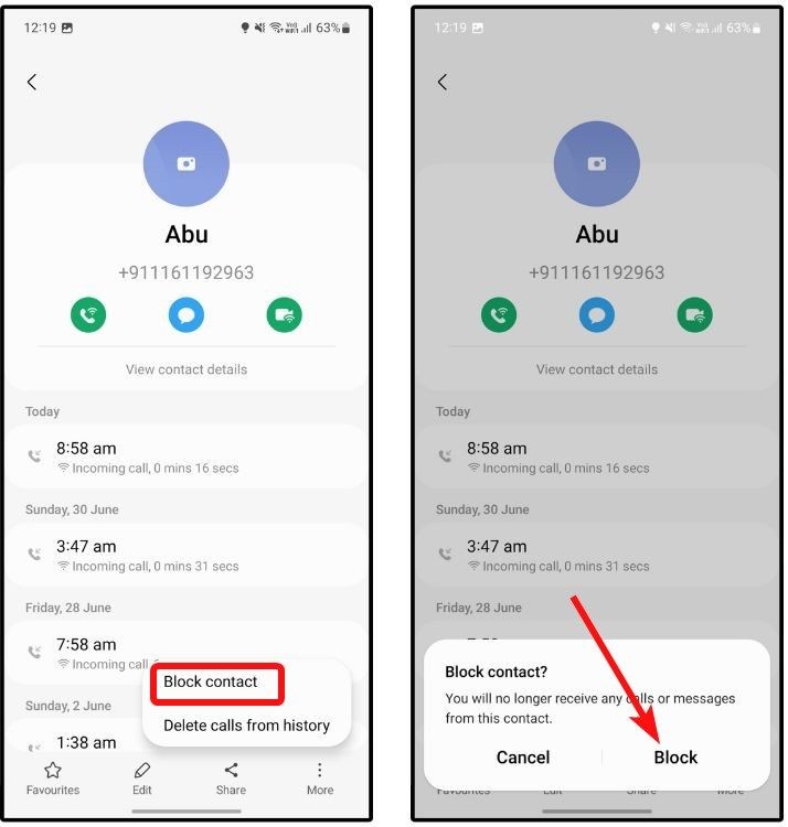 Nhấn Chặn trên điện thoại Samsung