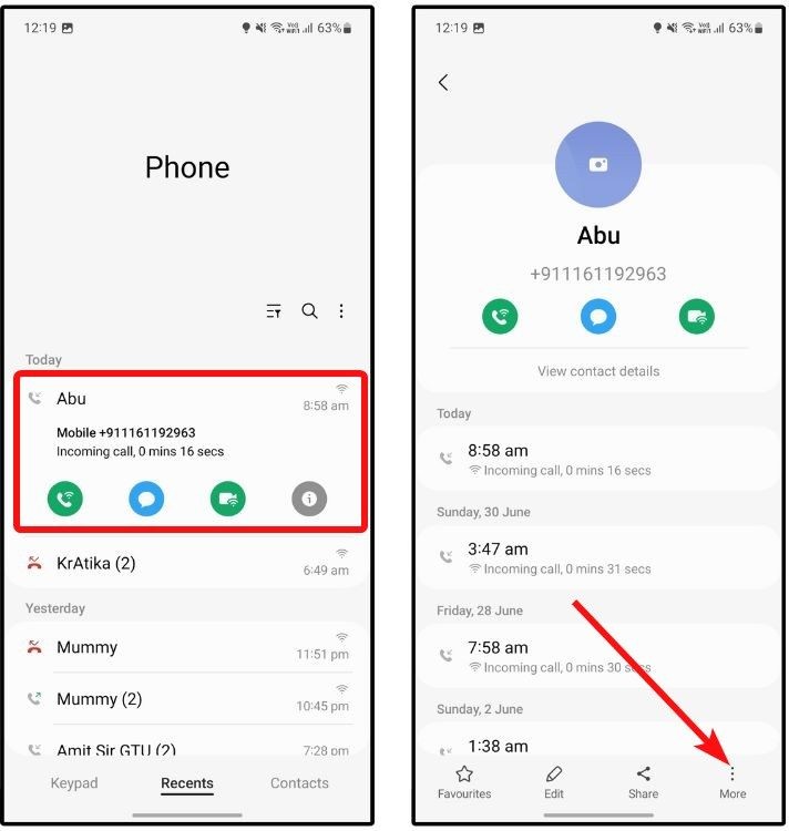 Nhấn vào liên hệ muốn chặn trên Samsung