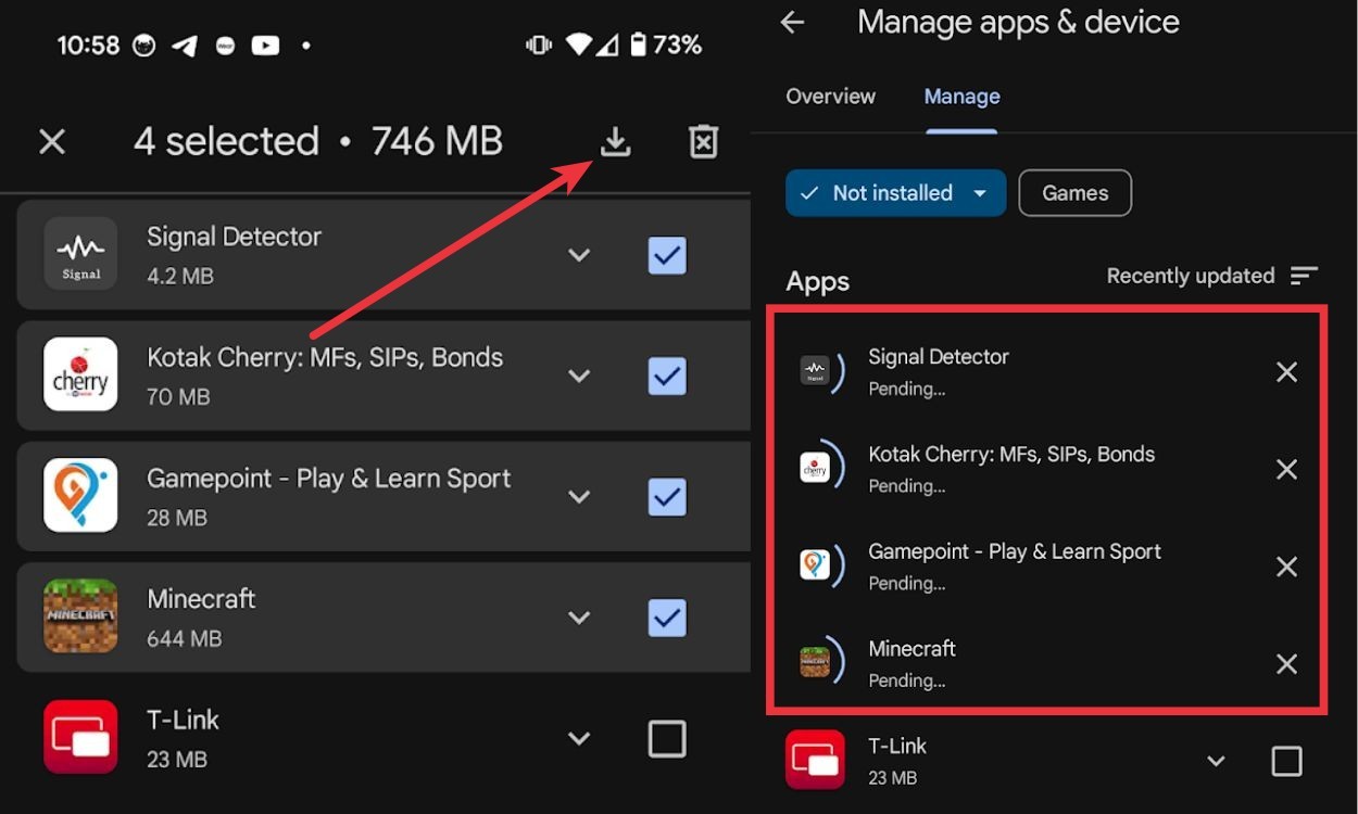 Nhấn vào nút tải xuống để bắt đầu cài đặt - khôi phục ứng dụng đã xóa trên Android