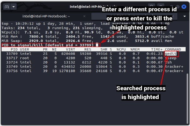 Nhập PID tiến trình bằng lệnh top trong Linux