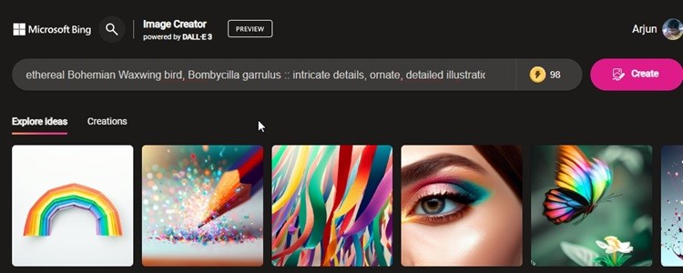 Nhập yêu cầu trên Bing Image Creator