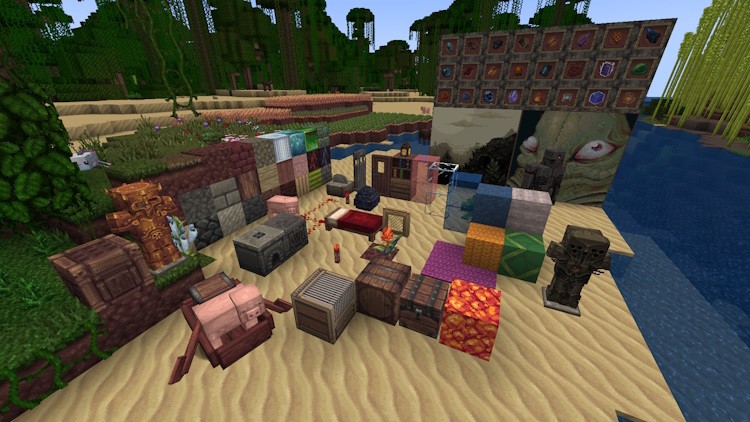 Nhiều khối và vật phẩm khác nhau trong Minecraft với Mythic Texture Pack