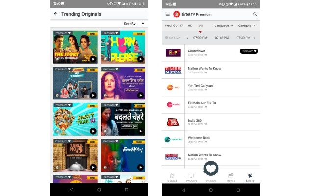 Nội dung độc quyền trên tab Airtel TV Premium