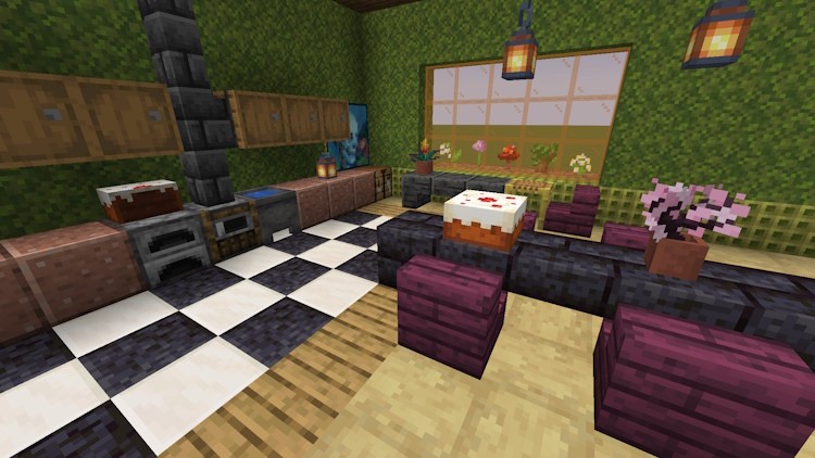Nội thất nhà được trang trí bao gồm bánh trong Minecraft
