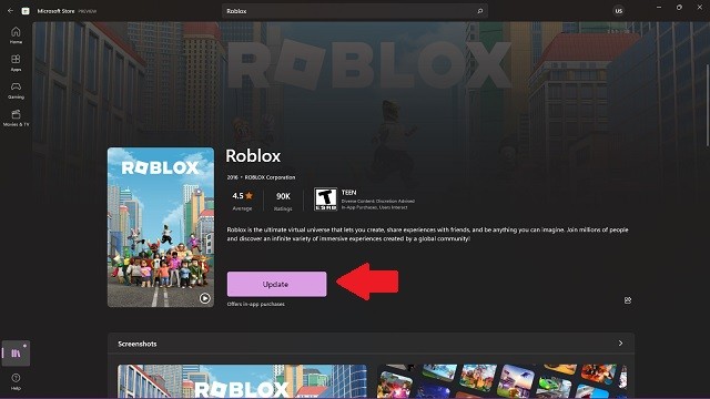 Nút Cập nhật Roblox