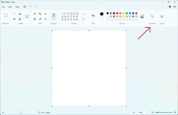 Nút Cocreator trong ứng dụng Paint Windows 11