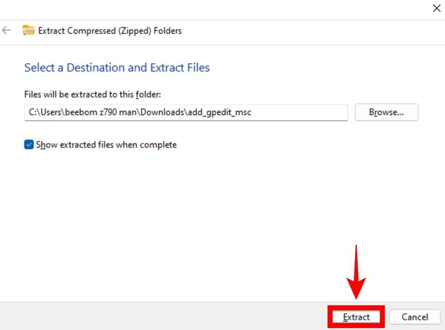 Nút Giải nén trong Windows 11 cho file .zip