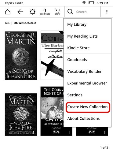 Nút menu trang chủ Kindle