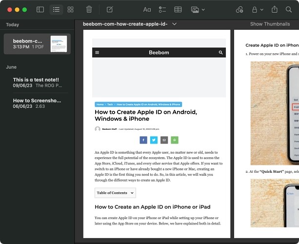 PDF trong ứng dụng Notes trên macOS Sonoma