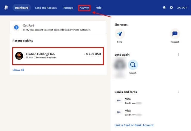 Phần Hoạt động PayPal