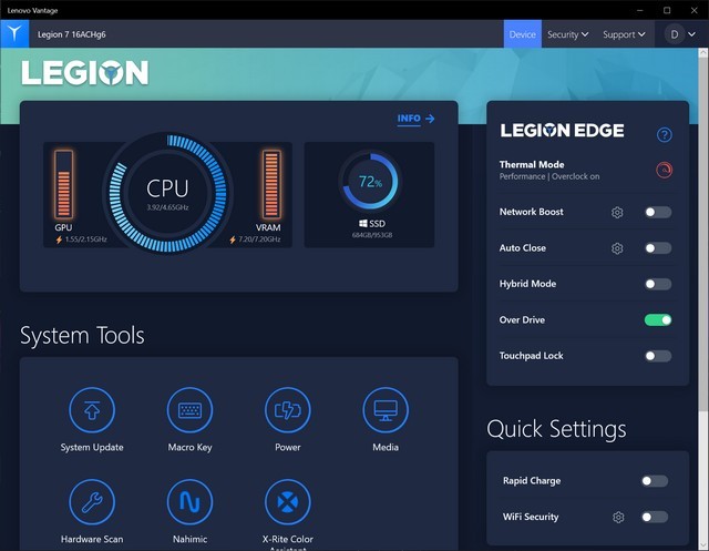 Phần mềm Legion Vantage giúp tùy chỉnh hiệu năng và theo dõi hệ thống
