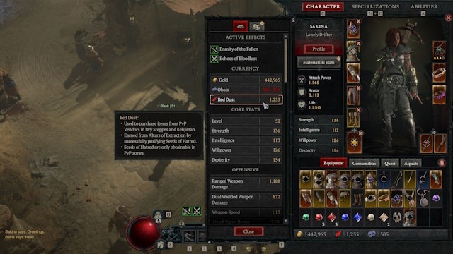 Phần thưởng Bụi Đỏ cho PvP trong Diablo 4