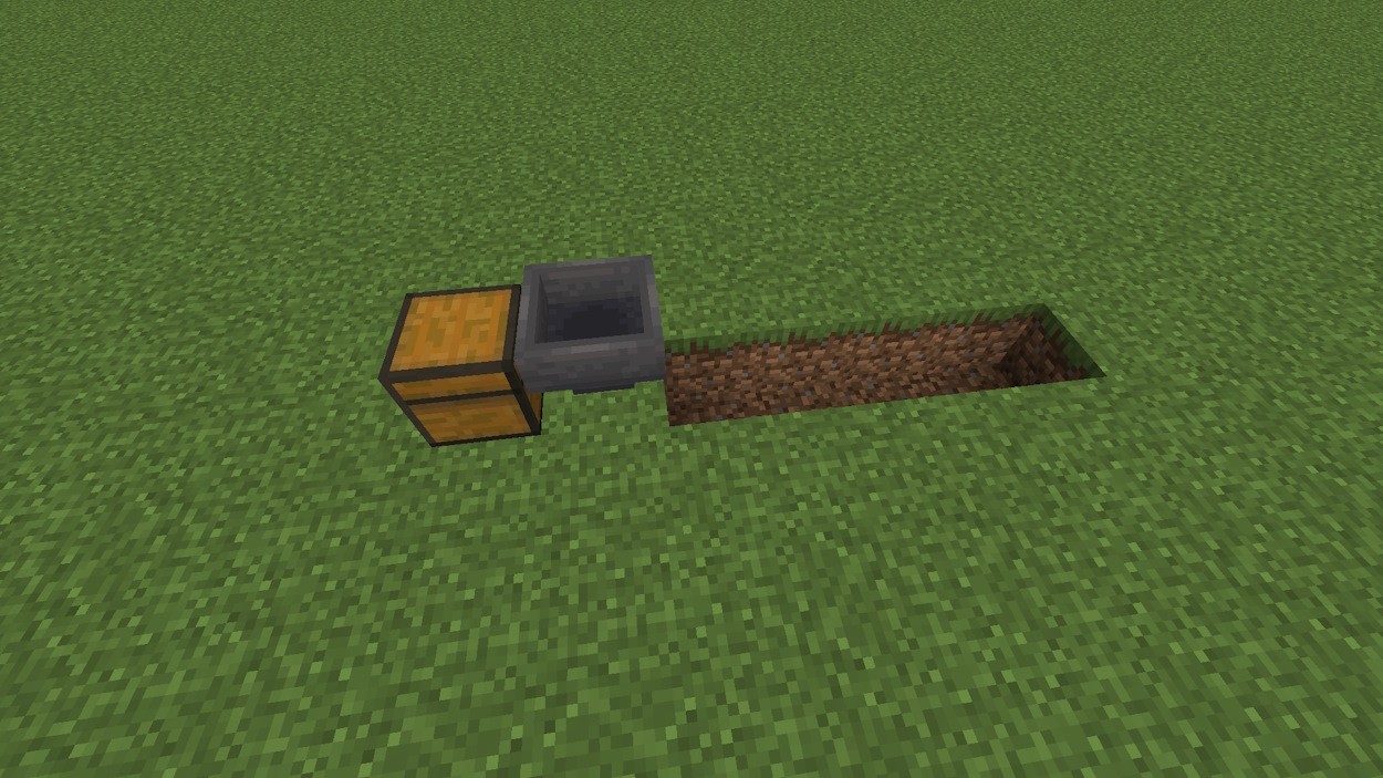 Phễu hướng vào một chiếc rương trong Minecraft