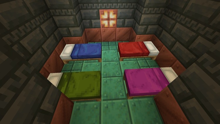 Phòng nhỏ với bốn giường trong Trial Chamber trong Minecraft snapshot 23w45a.