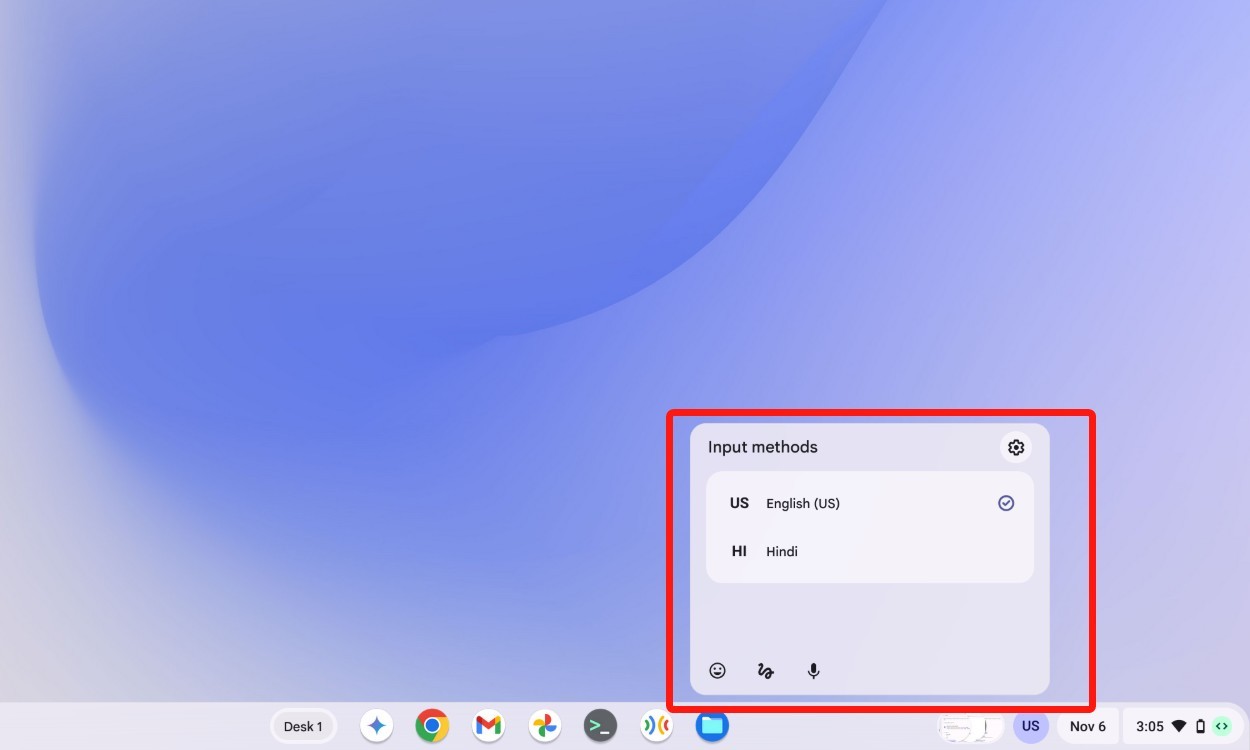 Phương thức nhập trên thanh tác vụ ChromeOS