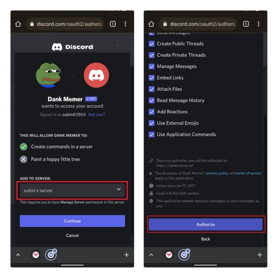 pick server and authorize