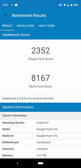 Pixel 3 XL Geekbench Benchmark