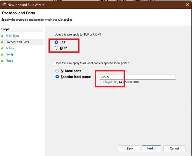 protocol selection in firewall exception