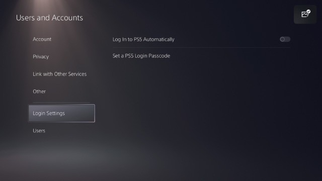 ps5 login settings