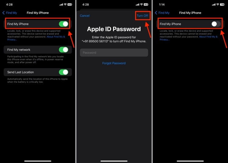 Quá trình tắt Find My trên iOS