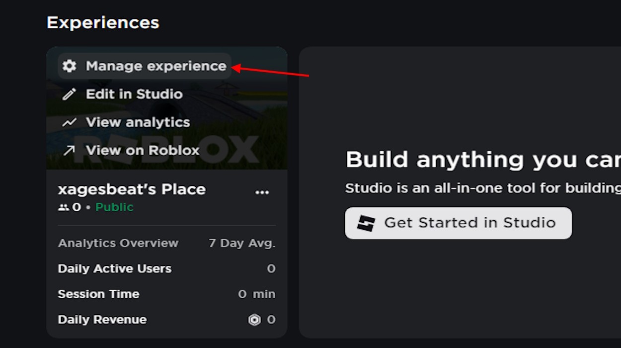 Quản lý Experience trong Roblox