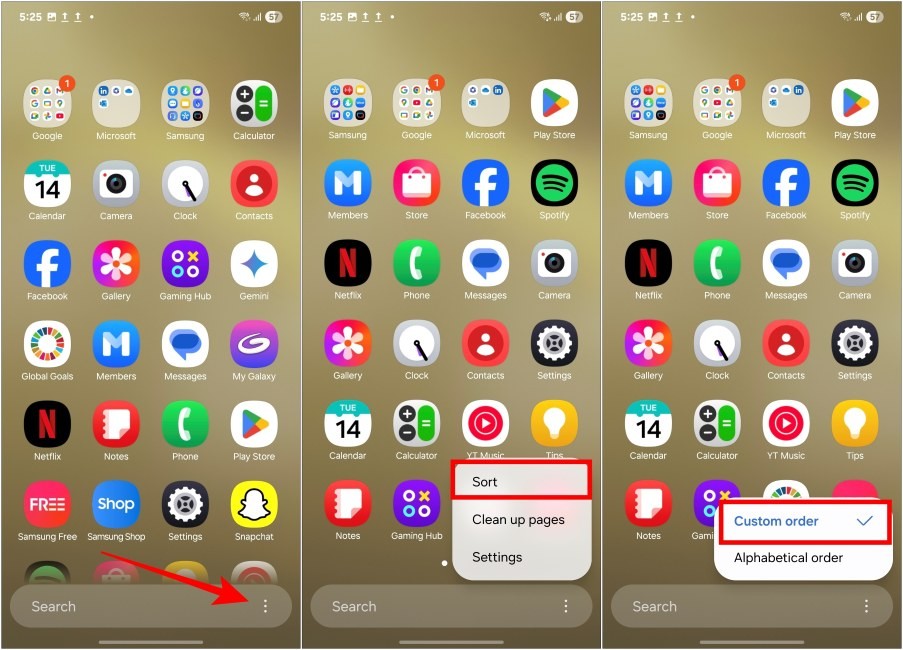 Quay lại ngăn kéo ứng dụng ngang trên One UI 7