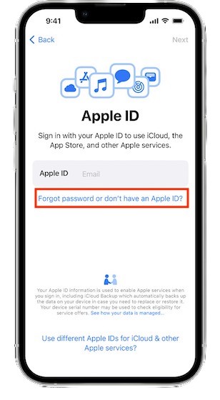 Quên mật khẩu hoặc không có tùy chọn Apple ID trên iPhone