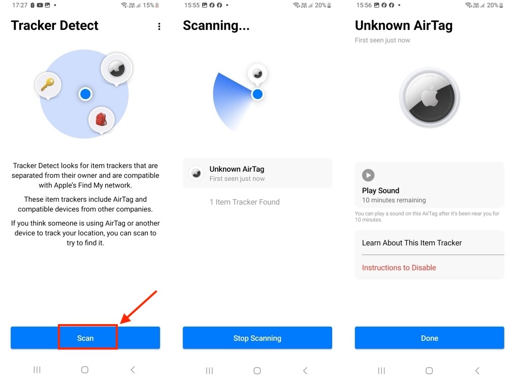 Quét AirTag trên điện thoại Android bằng Tracker Detect