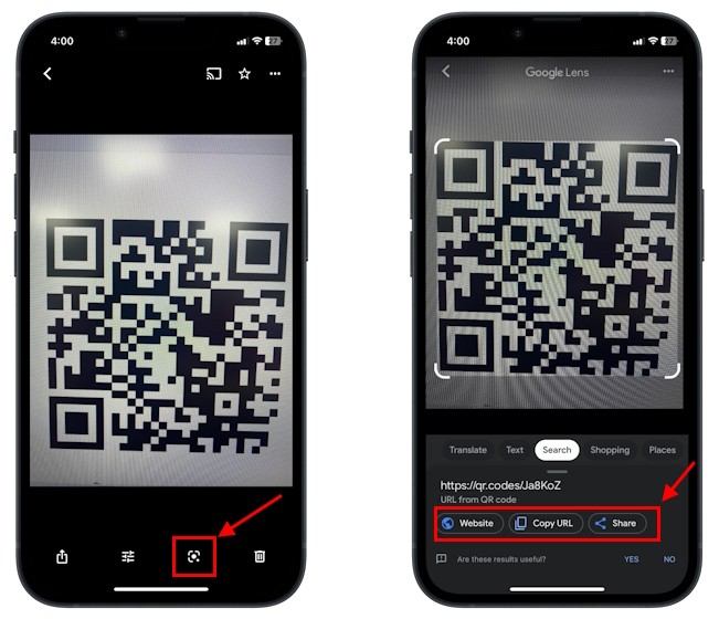 Quét mã QR bằng Google Lens