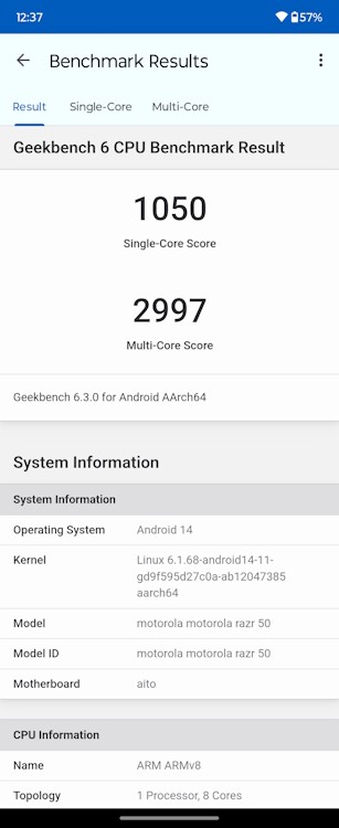 Razor 50 Geekbench đánh giá ban đầu