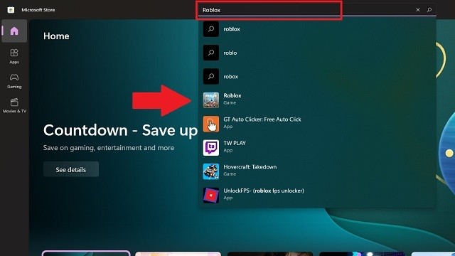 Roblox trong Tìm kiếm trên Store