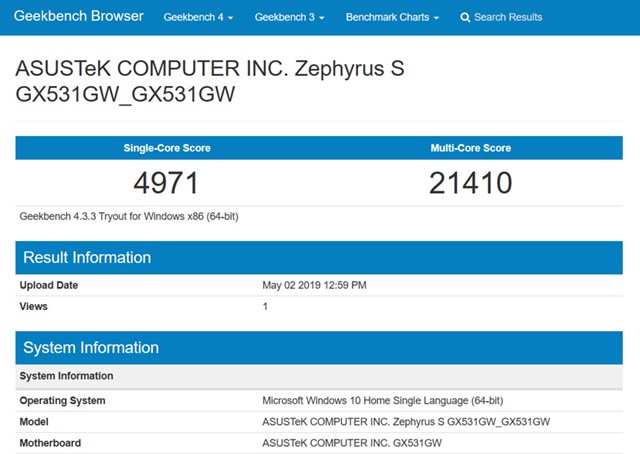 rog zephyrus gx531gw geekbench results