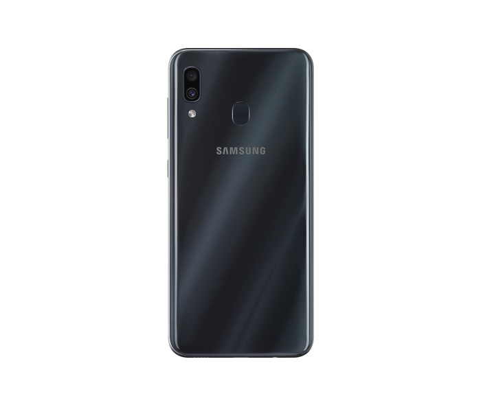 Samsung Galaxy A30 góc nhìn từ phía sau màu đen