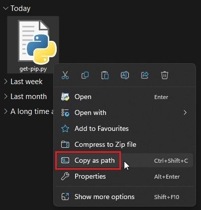 Sao chép đường dẫn file get-pip.py