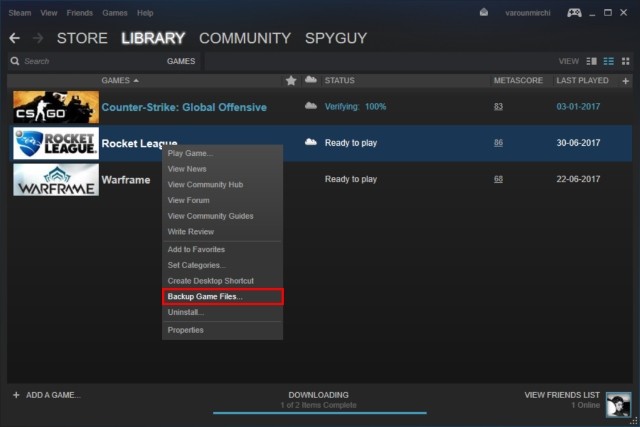 Sao lưu dữ liệu game trên Steam