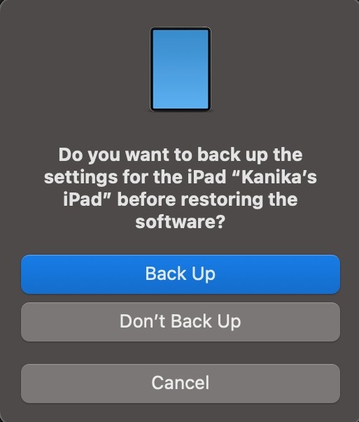 Sao lưu iPad khi đặt lại