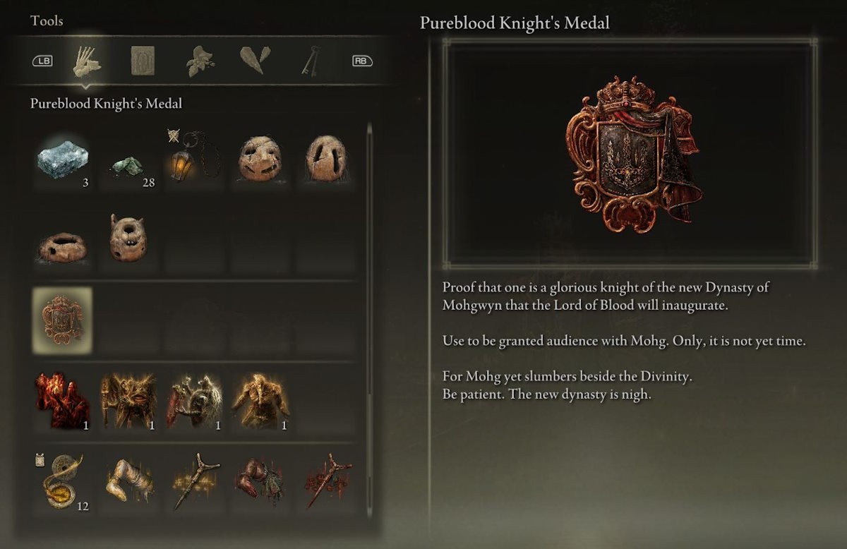 Sau khi nhúng vải vào máu trinh nữ, hãy nói chuyện với Varre để nhận Pureblood Knight's Medal. Nó sẽ đưa bạn đến Cung điện Moghwyn.