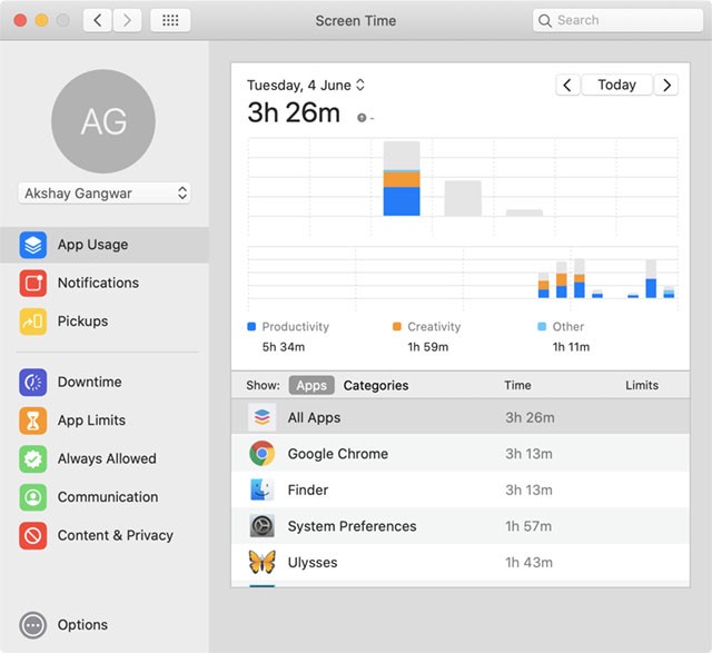 Screen Time trên macOS Catalina