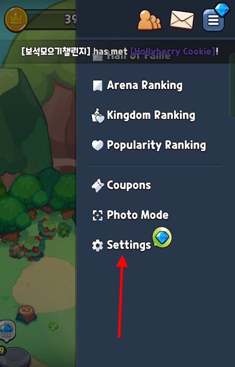 Settings option in Cookie Run Kingdom