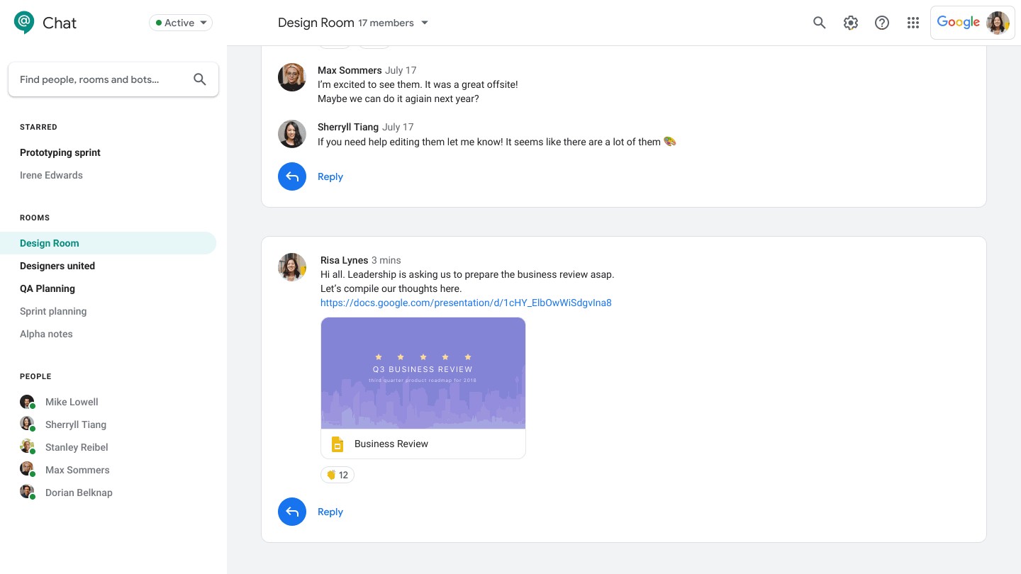 Smart Replies trong Hangout Chat