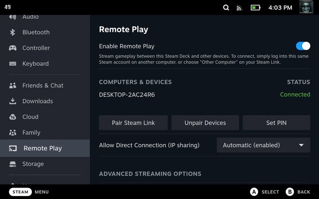 Steam Deck Remote Play
