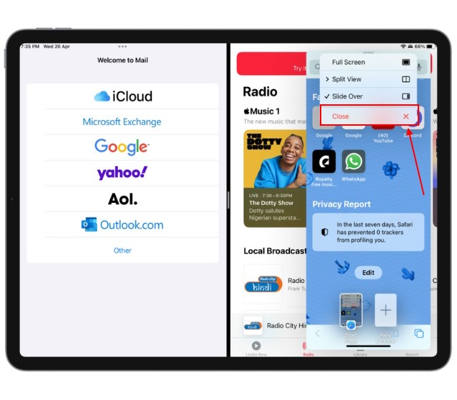 Tắt cửa sổ Slide Over trên iPad