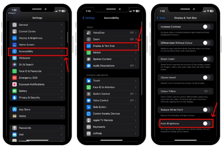 Tắt độ sáng tự động qua Cài Đặt trên iPhone